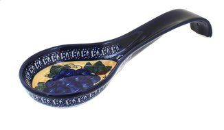 Polish Pottery Grapes Large Spoon Rest with Cobalt Trim