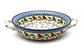 Polish Pottery Baker - Round with Handles - Medium - Red Robin