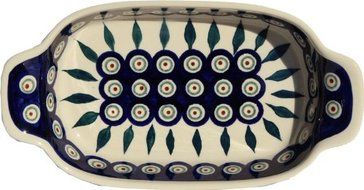 Polish Pottery Rectangular Serving Dish From Zaklady Ceramiczne Boleslawiec #1281-56 Peacock, Length: 10" Width... N2