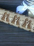 Cat Rolling Pin - Engraved Kissing Cats N3