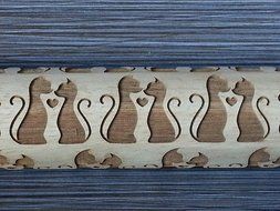 Cat Rolling Pin - Engraved Kissing Cats N5