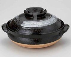 Tenmoku Brush for 5-6 persons 13.4inch Donabe Japanese Hot pot Black Ceramic Made in Japan