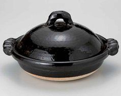 Black-Glaze for 6-8 persons 15.4inch Donabe Japanese Hot pot Black Ceramic Made in Japan