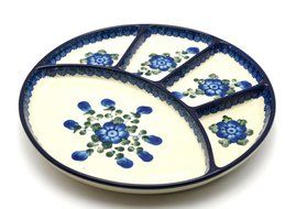 Polish Pottery Dish - Divided Appetizer - Blue Poppy
