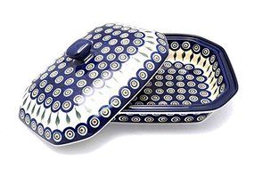 Polish Pottery Baker - Rectangular Covered - Large - Peacock