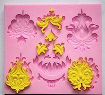 Longzang Embroidered Art Deco Silicone Mold Sugar Craft DIY Gumpaste Cake Decorating Clay Pink