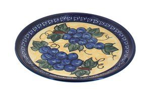 Polish Pottery Grapes Dessert Plate with Cobalt Trim