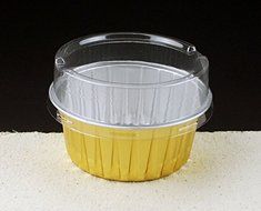 Astra shop 3 2/5" 130ml Disposable Aluminum Foil Cups with Lids for Muffin Cupcake Bread Baking / Pudding Cups... N3