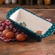 The Pioneer Woman 11" Retro Dots Loaf Pan | 11" Vintage CeramicLoaf Pan