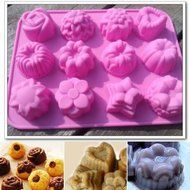 DGI MART Kitchen Party Use 12 Cavities Flowers Shape Chocolate Sugar Ice Cake Silicone Mini Cube Craft Fondant...