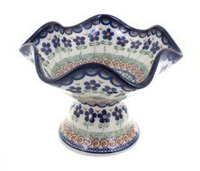 Polish Pottery Aztec Flower Pedestal Candy Dish