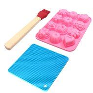 Silicone Baking Set - Silicone Molds For Cupcakes Silicone Trivet &amp; Silicone Grill Brush - 12 Cavity Bakeware...