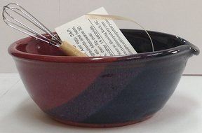 Handmade pottery egg omelet bowl with whisk and recipe N2