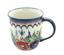Polish Pottery Floral Butterfly Plain Coffee Mug