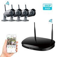 Ctronics 2.4G HD Wireless NVR System WIFI Security Cameras System with 4X960P Wireless Indoor&amp;Outdoor Waterproof...