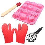 Food Grade Silicone Bakeware Set - Silicone Candy Molds Silicone BBQ Gloves Silicone Coated Whisk &amp; Silicone Basting...