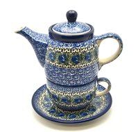 Polish Pottery Tea Time for One - Peacock Feather
