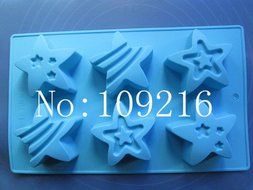 Creativemoldstore 1pcs 6-Holes Three Style Stars Silicone Cake/Jelly/Puddin/Ice/Candy Baking Pan DIY Mold
