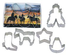 R &amp; M Industries 5 Piece Cowboy Theme Cookie Cutter Set, Silver