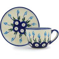 Ceramika Bona H0953H Polish Pottery Ceramic Espresso Cup with Saucer Hand Painted, 3-Ounce