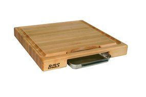 John Boos Newton Prep Master Maple Wood Reversible Cutting Board with Juice Groove, Pan and Double Blade Rocking... N5