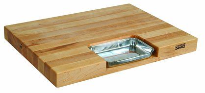 John Boos Newton Prep Master Maple Wood Reversible Cutting Board with Juice Groove, Pan and Double Blade Rocking... N7