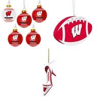 NCAA Wisconsin Badgers Plastic Christmas Ball Ornament 5 Pack Foam Team Shoe Bundle 3 Pack By Forever Collectibles...