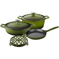 La Cuisine LC 2850MB 6 Piece Pro Enameled Cast Iron Round Casserole/Trivet Cookware Set, Olive Green
