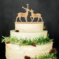 Mandydov Rustic Shabby Chic Deer Shaped Mr. Mrs. Wood Cake Topper Cake Decorating Supplies for Couples Wedding...