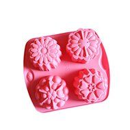 4 Holes Flowers Cake Jelly Pudding Silicone Mold Pan 6"x5.5"x1.1" Color At Random