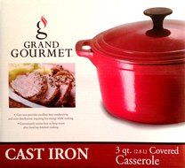 Grand Gourmet Cast Iron 3 Qt Covered Casserole Red