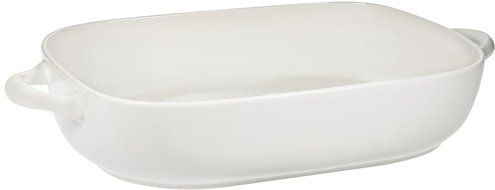 15"L Maison White Rectangle Rounded Edge Baker W/Handles