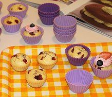 HSE 6pcs Silicone baking mold Muffin cups thick round lace pudding cake with a microwave oven (purple) N4