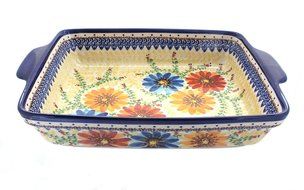 Polish Pottery Autumn Burst Baker with Handles