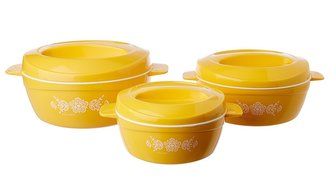 Solimo Regal Insulated Casseroles Set with Roti Basket, 3-Piece Cassrolle (Yellow)