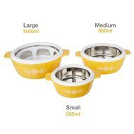 Solimo Regal Insulated Casseroles Set with Roti Basket, 3-Piece Cassrolle (Yellow) N3