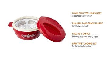 Solimo Regal Insulated Casseroles Set with Roti Basket, 3-Piece Cassrolle (Yellow) N5