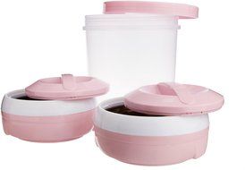 Princeware Solar Casserole Set with Twister Container Set, 3-Pieces, Pink N2