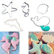 Cookie Cutter, Kootips 5 Pcs/set Starfish Shell Hippocampus Dolphin Whale Shape Stainless Steel Cookie Cutter...