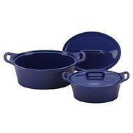 Bakeware/ Ceramic Bakeware, Cobalt Blue Oval Stoneware Casserole Dish with Lid Bakeware (Set of 2) 1179137. 8.25...