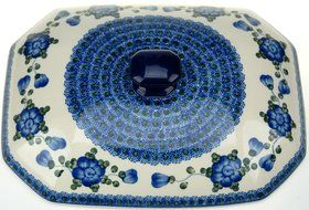 Ceramika Artystyczna Polish Handmade Baking Dish with Lid - 12&quot; x 9.5&quot; x 5&quot; (Blue Blossoms) N3