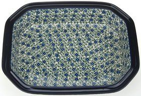 Ceramika Artystyczna Polish Handmade Baking Dish with Lid - 12&quot; x 9.5&quot; x 5&quot; (Blue Blossoms) N5