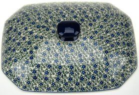 Ceramika Artystyczna Polish Handmade Baking Dish with Lid - 12&quot; x 9.5&quot; x 5&quot; (Blue Blossoms) N6