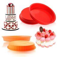 2win2buy Round Cake Pan Set Loaf Bread Pizza Bakeware Tray Silicone Mold(Orange+Red Set)