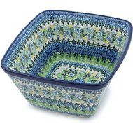 Polish Pottery Square Baker 9-inch Lime Bouquet UNIKAT