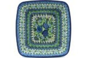 Polish Pottery Square Baker 9-inch Lime Bouquet UNIKAT N2