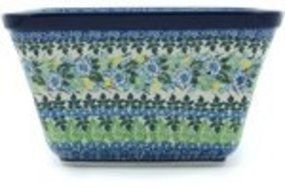 Polish Pottery Square Baker 9-inch Lime Bouquet UNIKAT N3
