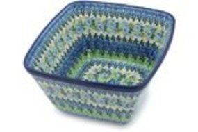 Polish Pottery Square Baker 9-inch Lime Bouquet UNIKAT N4