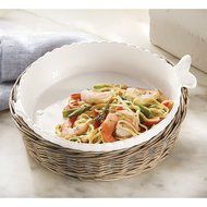 Mud Pie Fish Baker in Willow Basket Holder, White