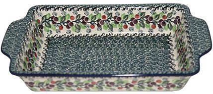 New Polish Pottery RECTANGULAR BAKER WITH HANDLES Boleslawiec CA Pattern 1415
